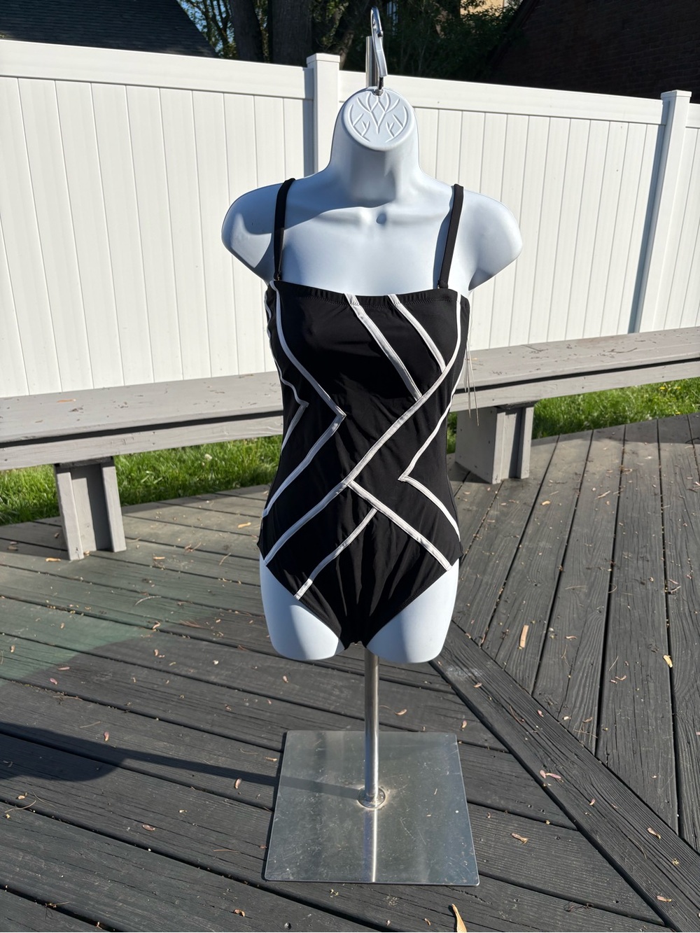 Gottex Black One-Piece Swimsuit with White Diagonal Stripes